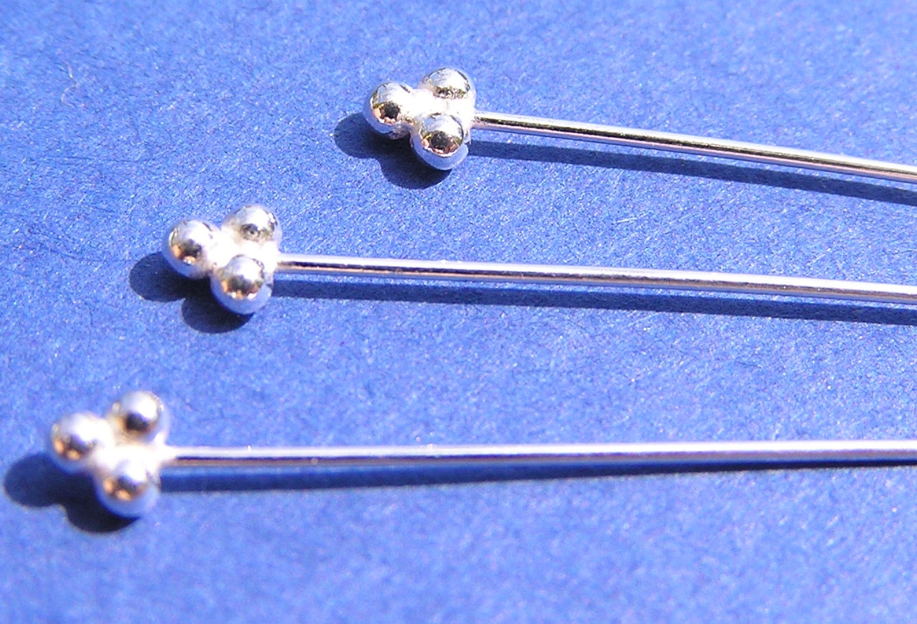  sterling silver 24 gauge (approx 0.5mm thick) triple ball end 30mm headpin 