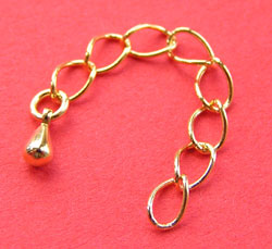  gold plated 45mm long extension chain, 4mm links, 3mm teardrop 