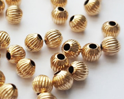  gold filled (12/20) 3mm corrugated round bead, 1mm hole 