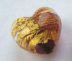  venetian murano ruby glass over 24k gold foil 19mm x 18mm x 12mm heart bead *** QUANTITY IN STOCK =11 *** 