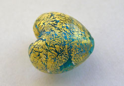  venetian murano aqua glass over 24k gold 13mm heart bead *** QUANTITY IN STOCK =24 *** 