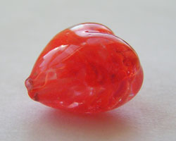  venetian murano red glass over white clouds 13mm x 12mm x 9mm heart bead *** QUANTITY IN STOCK = 1 *** 