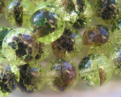  --CLEARANCE--  olivine and amethyst 10mm crackle glass round bead (25ps) 