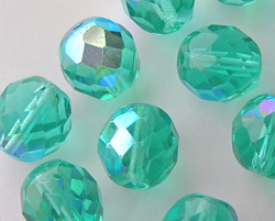  czech aqua ab firepolished 12mm faceted round glass bead 