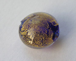  venetian murano cobalt glass over 24k gold 14mm x 10mm puffed lentil ca'd'oro bead *** QUANTITY IN STOCK =32 *** 