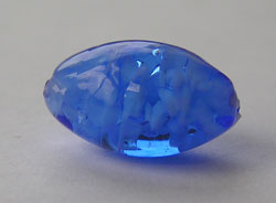  venetian murano sapphire blue glass over white clouds 15mm x 9mm oval bead *** QUANTITY IN STOCK =12 *** 