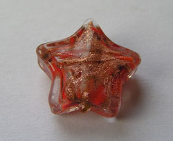  venetian murano clear over red glass with aventurina 15mm star bead *** QUANTITY IN STOCK =4 *** 