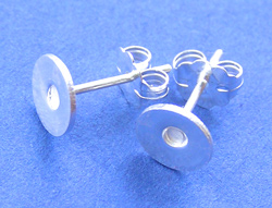  pair sterling silver cabochon flat pad ear posts and studs - pad is 6mm diameter, post is 10mm - out of stock *** please try alternative product 13-0011 *** 