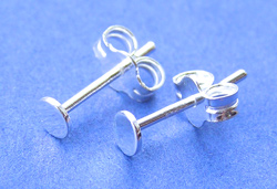  pair sterling silver cabochon flat pad ear posts and studs - pad is 3.3mm diameter, post is 11.5mm 