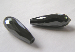  jet black cubic zirconia 21mm x 7mm half drilled faceted drop bead 