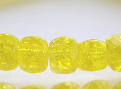  crackle glass canary yellow 6mm rounded-edge cube bead 