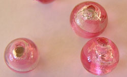  venetian murano pink glass over sterling silver foil 6mm round bead *** QUANTITY IN STOCK =2 *** 