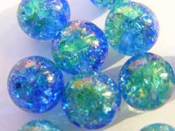  --CLEARANCE--  blue & green 10mm smooth round crackle glass bead (25ps) 