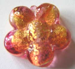  venetian murano rubino glass over 24k gold foil 15mm flower bead *** QUANTITY IN STOCK =5 *** 
