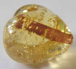  venetian murano topaz glass over 24k gold 13mm heart bead *** QUANTITY IN STOCK =23 *** 