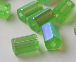  czech peridot ab 6mm x 4mm altas hex glass rectangle bead (pp50) 