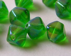  czech emerald iris luster 6mm bicone glass bead (50ps) 