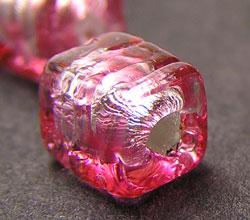  venetian murano pink glass over sterling silver foil 6mm cube bead *** QUANTITY IN STOCK =33 *** 