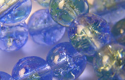  green & blue 6mm crackle glass round bead (50ps) 