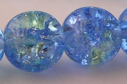  --CLEARANCE--  blue & green crackle glass 8mm round bead (25ps) 