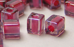  grams of candy pink & red colour lined miyuki shoji 4mm cube bead - sold per gram - aprox 10 beads per gram (pp12g) 
