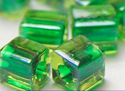  grams of yellow and green colour lined miyuki shoji 4mm cube bead - sold per gram - approx 10 beads per gram (pp12g) 