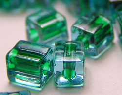  grams of blue & green colour lined miyuki shoji 4mm cube bead - sold per gram - aprox 10 beads per gram (pp12g) 