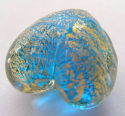  venetian murano aqua glass over 24k gold foil 19mm x 18mm x 12mm heart bead *** QUANTITY IN STOCK =13 *** 