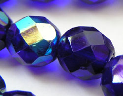  czech light cobalt ab 8mm firepolished faceted glass round bead 