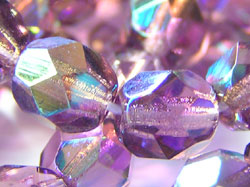  string of czech dark amethyst ab 6mm firepolished faceted round glass beads - approx 70 per string 