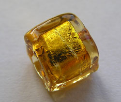  venetian murano topaz glass over sterling silver foil 8mm cube bead  *** QUANTITY IN STOCK =8 *** 