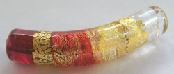  venetian murano banded rubino glass over 24k gold foil 35mm x 7mm curved tube bead *** QUANTITY IN STOCK =19 *** 