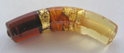  venetian murano banded topaz glass over 24k gold foil 35mm x 7mm curved tube bead *** QUANTITY IN STOCK =24 *** 