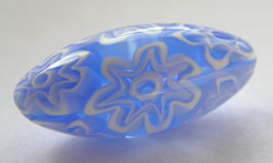 venetian murano blue glass millefiori 24mm x 11mm oval bead *** QUANTITY IN STOCK =4 *** 