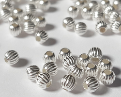  sterling silver 3mm corrugated round bead, 1.5mm hole 