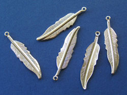  silver plated 35mm long x 8mm wide feather charm 