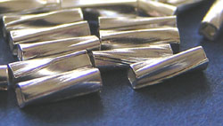  silver plated 5mm long x 1.5mm thick twisted silver tube bead (pp100) 
