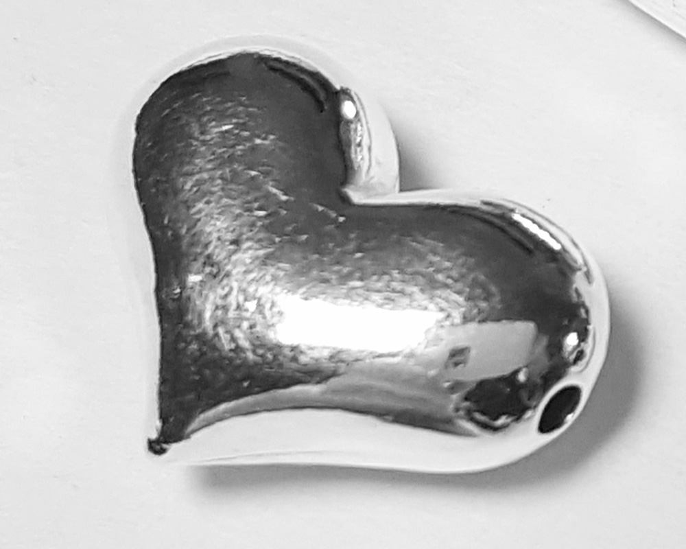 sterling silver 13.5mm x 10mm x 5mm puffed heart bead