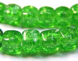  czech crackle glass vivid green 6mm rounded-edge cube bead 
