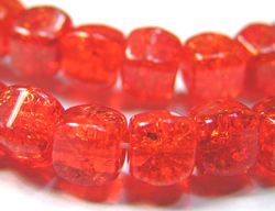  czech crackle glass bright red 6mm rounded-edge cube bead 