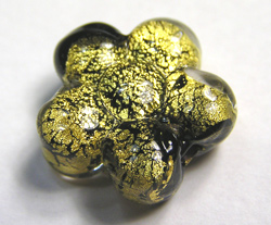  venetian murano jet black glass over 24k gold foil 15mm flower bead *** QUANTITY IN STOCK =9 *** 