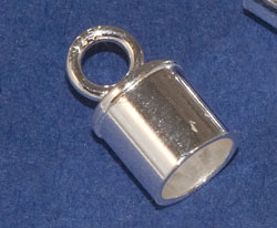  sterling silver 9mm x 5mm OD plain cord end with attached 3mm ring (having internal diameter of 2mm), internal diamter of cord end is 4mm 