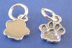  sterling silver, stamped 925, 12mm x 9mm pawprint charm with attached loop having 1.5mm internal diameter and also 7mm diameter closed jumpring 