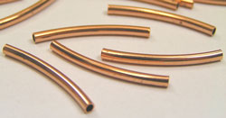  copper 24mm x 2mm curved tube bead, 1mm hole 