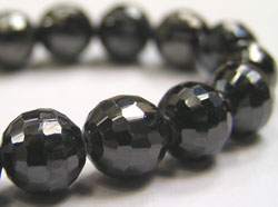  multi-faceted, jet black, 8mm cubic zirconia round bead 