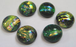  --CLEARANCE-- dichroic glass 11mm + diameter x 6mm puffed round cabochon - gold/greens 