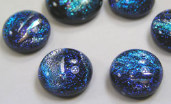 --CLEARANCE-- dichroic glass 11mm + diameter x 6mm puffed round cabochon - silver/blues
