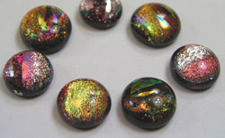  --CLEARANCE-- dichroic glass 11mm + diameter x 6mm puffed round cabochon - gold/amber/reds 