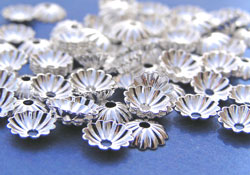 silver plated 4.8mm diameter, 1.5mm depth small ribbed beadcap (pp100) 