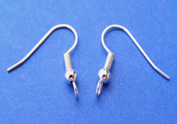  pairs silver plated, nickel free, 22 gauge, 10mm diameter earwires with coil & bead 